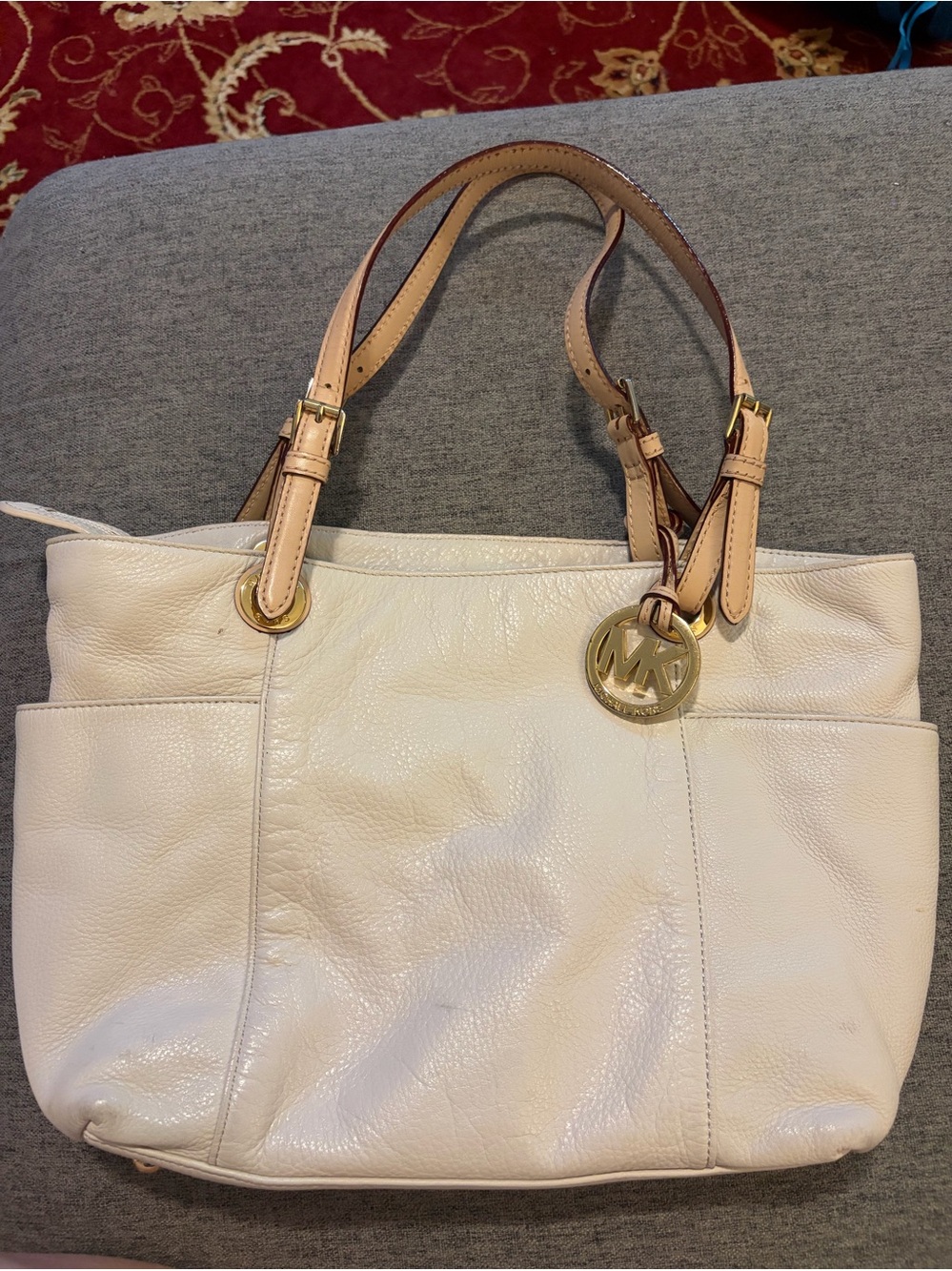 Michael Kors White Leather Tote with Tan Handles